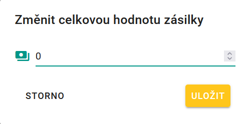 Změna celkové hodnoty zásilky