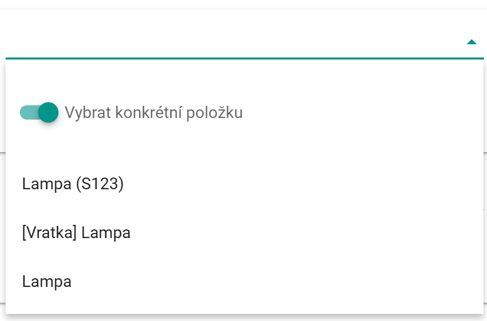 Objednané položky - výběr - on