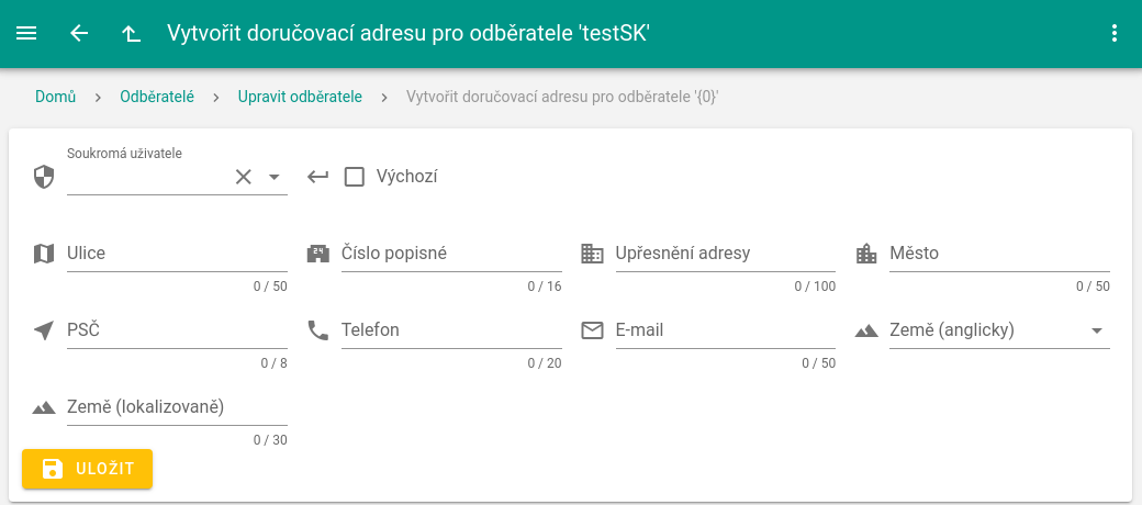 Nová doručovací adresa