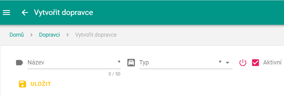Vytvoření dopravce