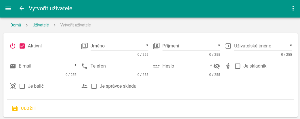 Vytvořit uživatele