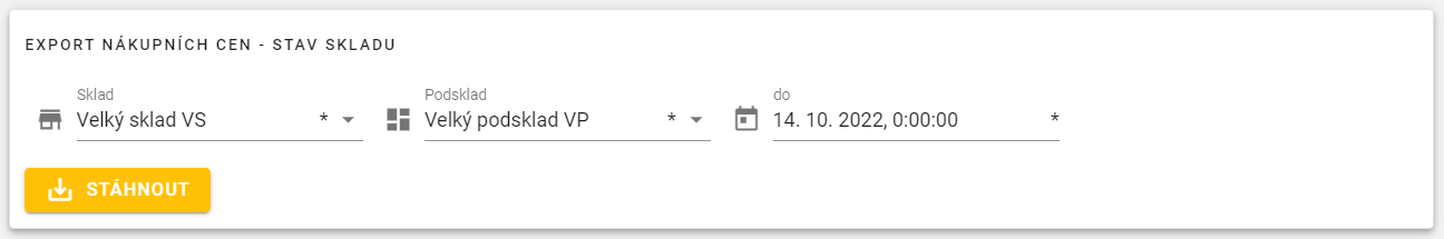 Export nákupních cen - stav skladu