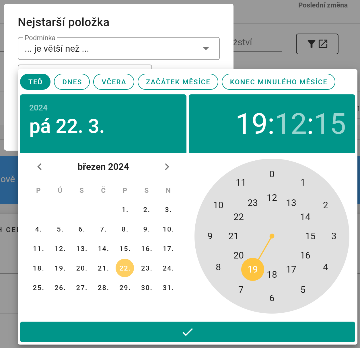 Pokročilé filtrování - hodiny a předdefinované hodnoty