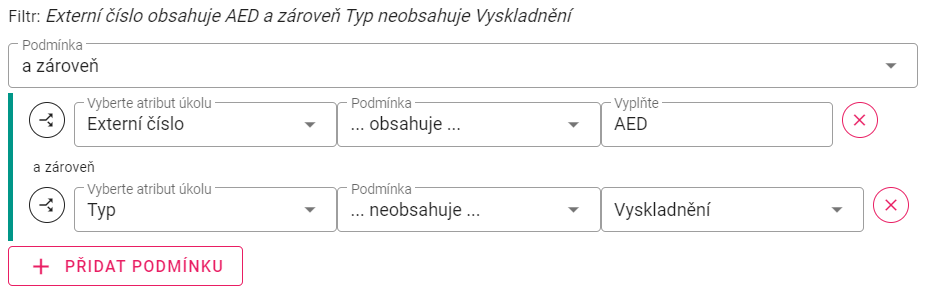 Filtrace s hledáním v řetězci