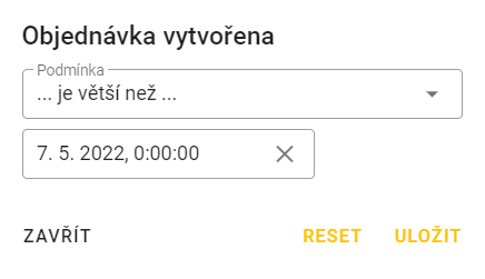 Pokročilé filtrování - objednávka