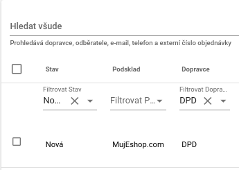 Filtr - zásilky