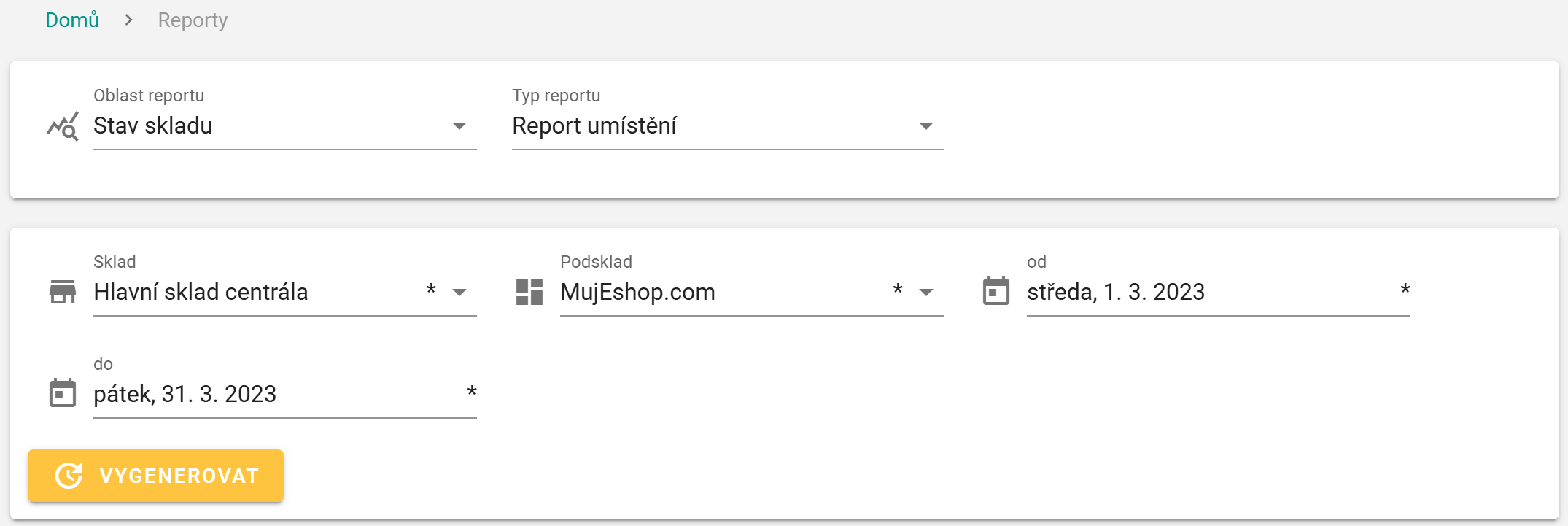 Vygenerování reportu využití umístění