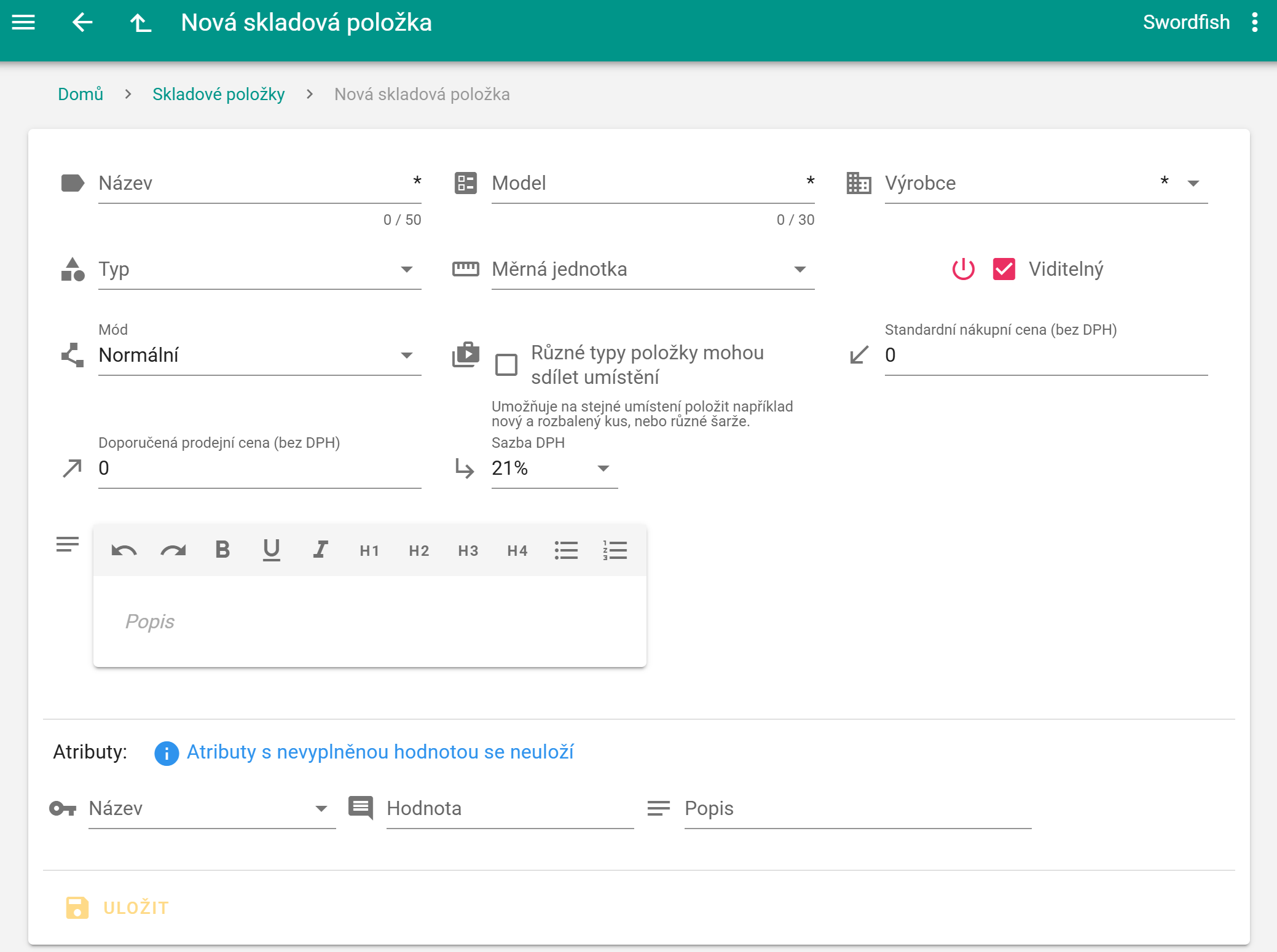Nová skladová položka
