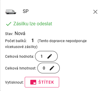 Validace dopravcem ok