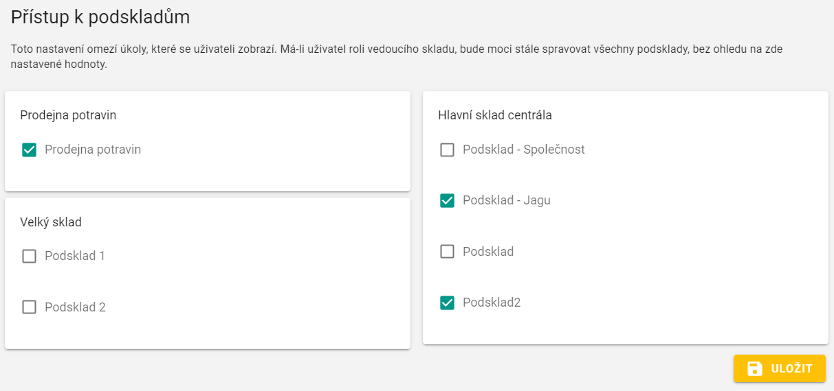 Přístup uživatele k podskladům
